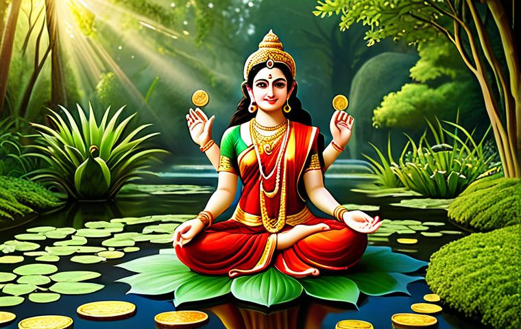 Lakshmi - Abundance and Prosperity**

"A fully clothed, professional depiction of Lakshmi, the Hindu goddess of wealth and prosperity, seated on a lotus flower in a serene garden. She is adorned in modest, beautiful garments and jewelry. Gold coins flow from her hands, symbolizing abundance. The background features a lush, green environment with a gentle, golden light. Safe for work, appropriate content, perfect anatomy, correct proportions, natural pose, well-formed hands, proper finger count, natural body proportions, professional, family-friendly."

**