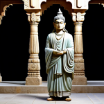 Gandhara Art - Hindu Deity**

"A meticulously sculpted statue in the Gandhara style, depicting a Hindu deity (Vishnu or Indra). The figure is fully clothed in draped, modest robes reminiscent of Roman togas. The setting is a serene, ancient temple courtyard. Soft, diffused lighting. Safe for work, appropriate content, fully clothed, perfect anatomy, natural proportions, professional rendering, high quality."

**
