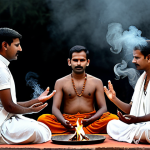 Vedic Ritual**

"A group of priests (Brahmins) performing a sacred Vedic ritual around a fire altar, fully clothed in traditional Indian attire, chanting mantras, smoke rising, ancient Indian setting, safe for work, appropriate content, family-friendly, professional, perfect anatomy, natural pose, correct proportions, well-formed hands, proper finger count, high-quality rendering, detailed background, modest clothing."

**